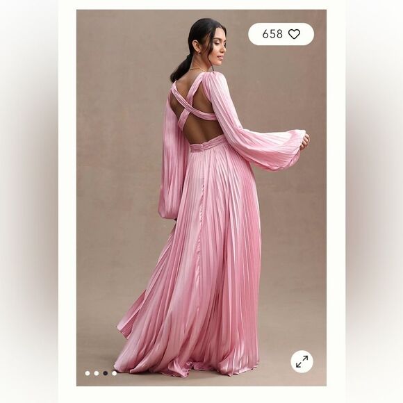 Mac Duggal Pleated Long-Sleeve Cutout A-Line Gown - Picture 4 of 12